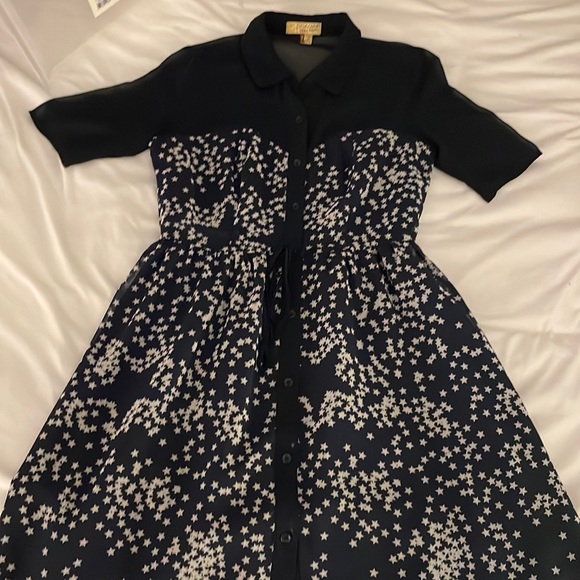 Vintage Princess by Vera Wang Navy and White Star Button Up Collared Dress - Picture 1 of 7